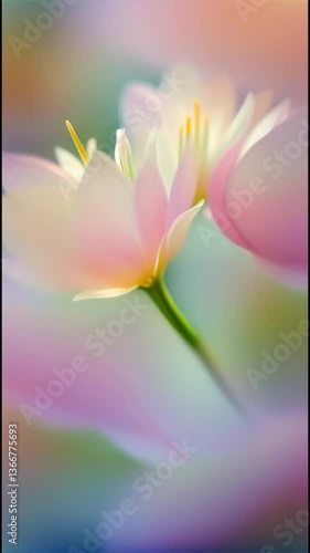 a delicate close-up shot of a blooming lotus flower, showcasing soft pastel colors. The petals are gently layered, radiating a sense of serenity and elegance