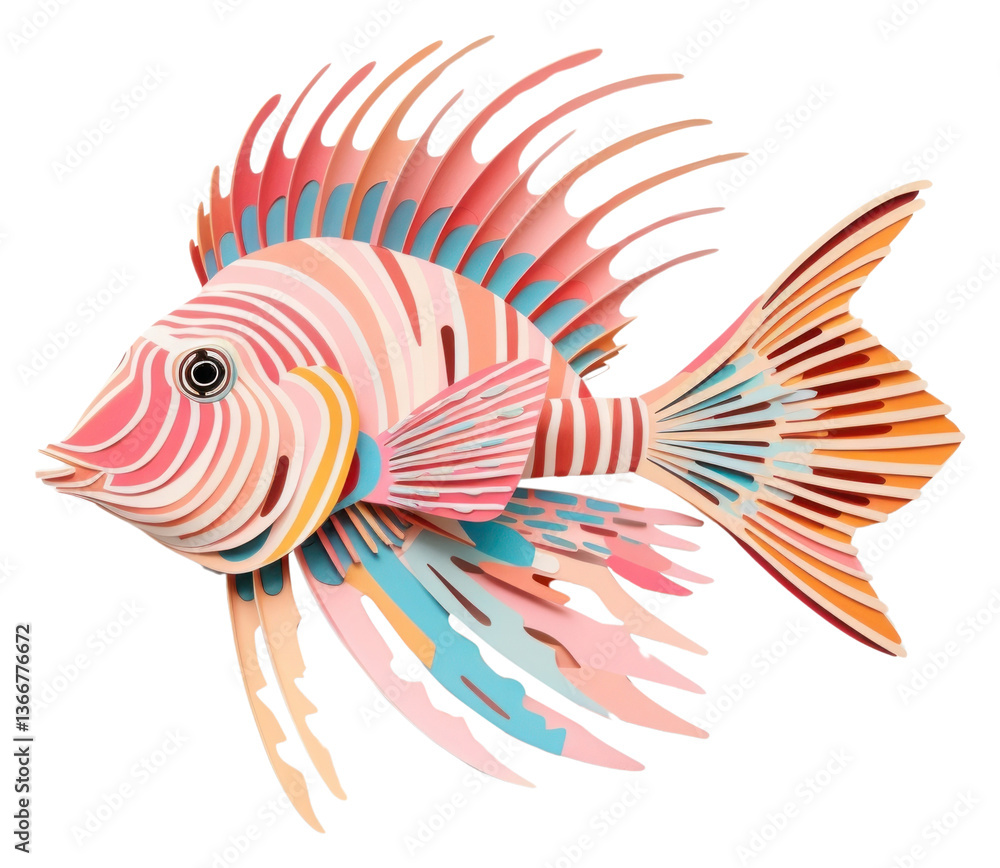 Fototapeta premium PNG Lion fish animal paper art.