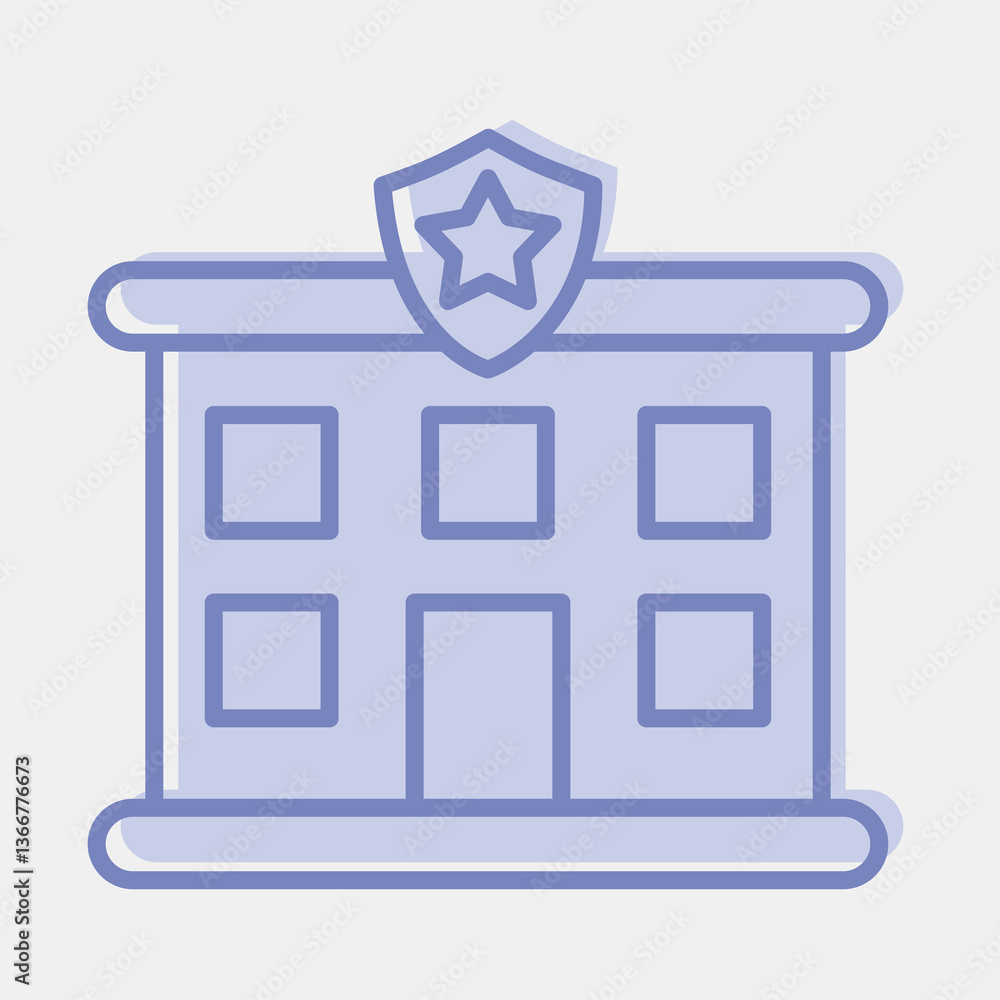 Icon police station. Building elements. Icons in two tone style. Good for prints, web, posters, logo, site plan, map, infographics, etc. Icon police station. Building elements. Icons in two tone style. Good for prints, web, posters, logo, site plan, map, infographics, etc.
