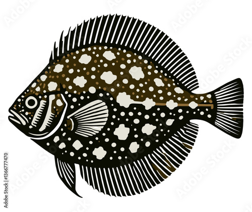 Flounder Fish Vector
Realistic vector illustration of a spotted flounder fish. Detailed and stylized with earthy tones.