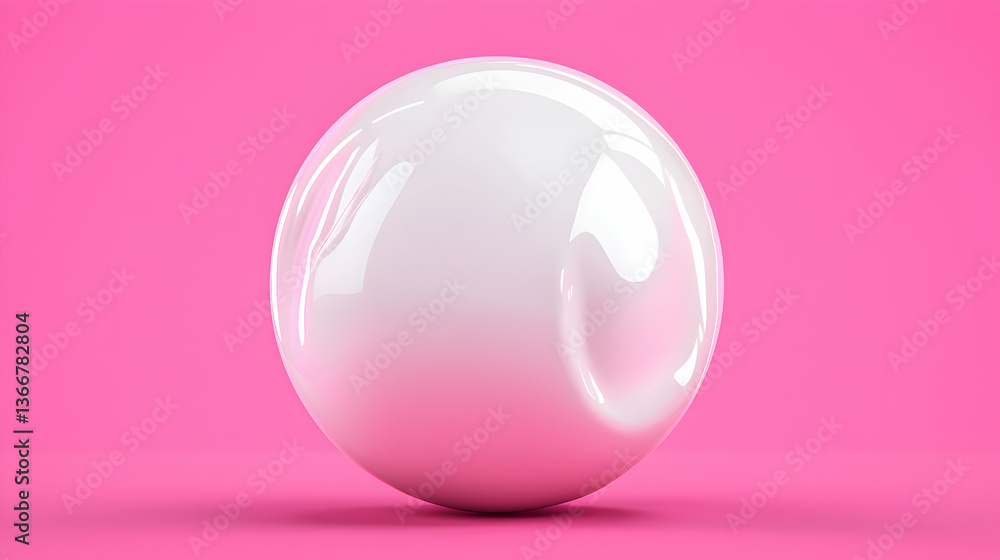 Glossy White Sphere on Pink Background Glossy White Sphere on Pink Background
