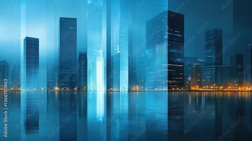 Modern Metropolis at Night with Digital Overlay Modern Metropolis at Night with Digital Overlay