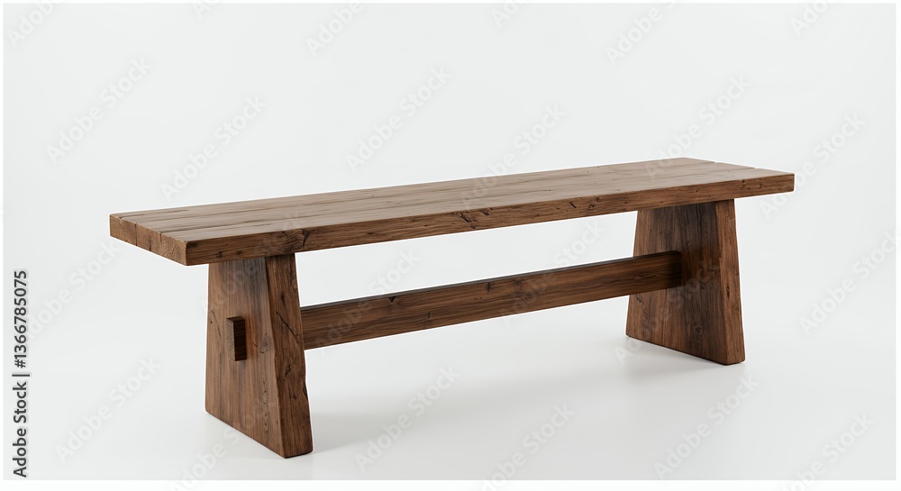 Fototapeta premium Rustic Wooden Bench on White Background with Clean Design Elements