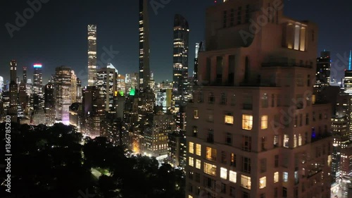 New York city at night, drone 4k