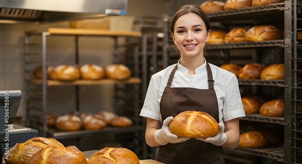 Happy Baker in a Professional Bakery Happy Baker in a Professional Bakery