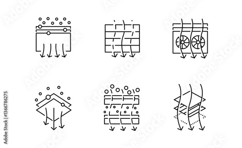 Set of Filter airflow icon, Filtration air Symbol Outline icon, Editable Stroke