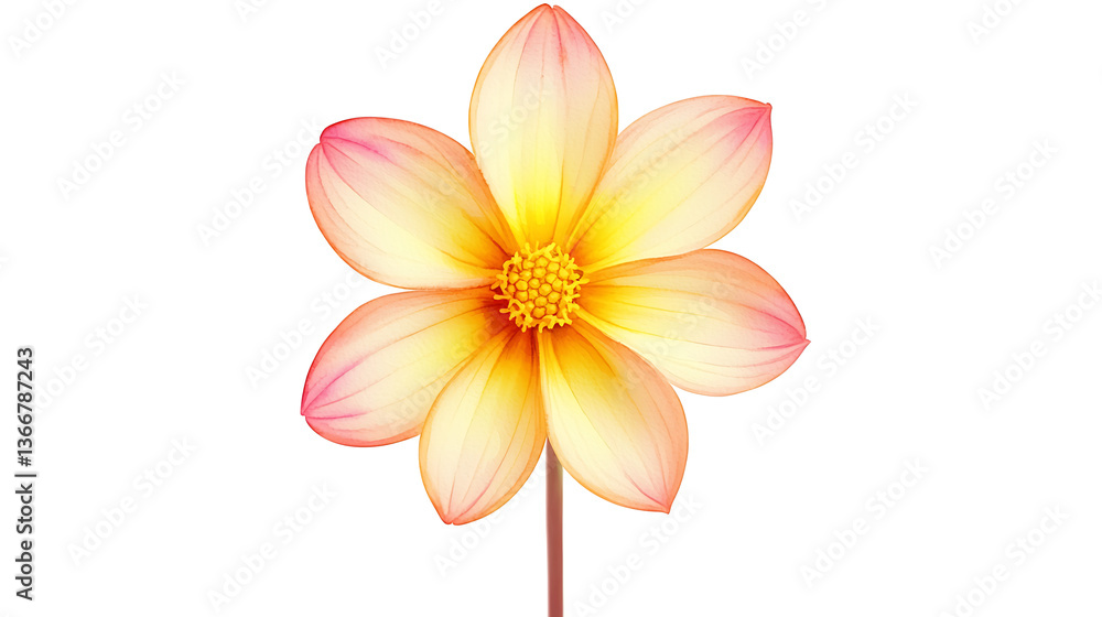 A single yellow flower with a pink center A single yellow flower with a pink center