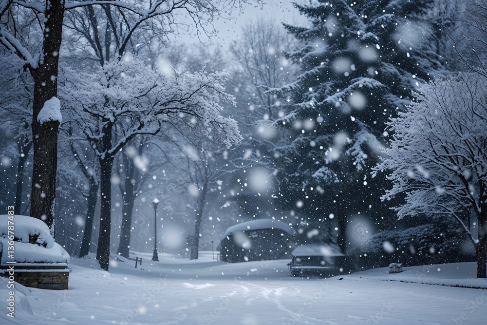 Obraz premium Peaceful Snowfall in a Cold Winter Landscape