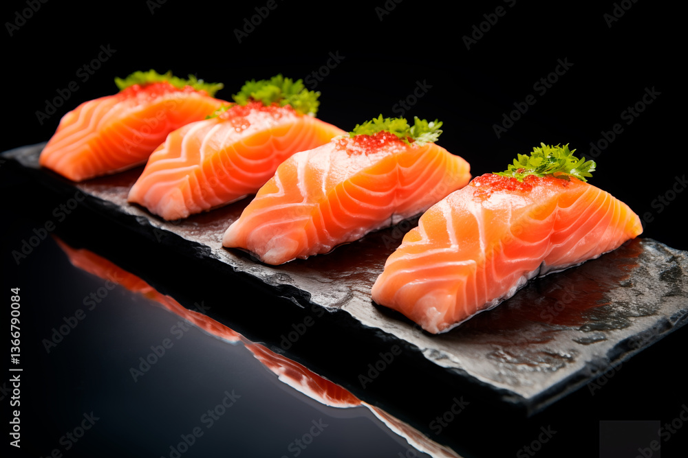 Four salmon nigiri Four salmon nigiri