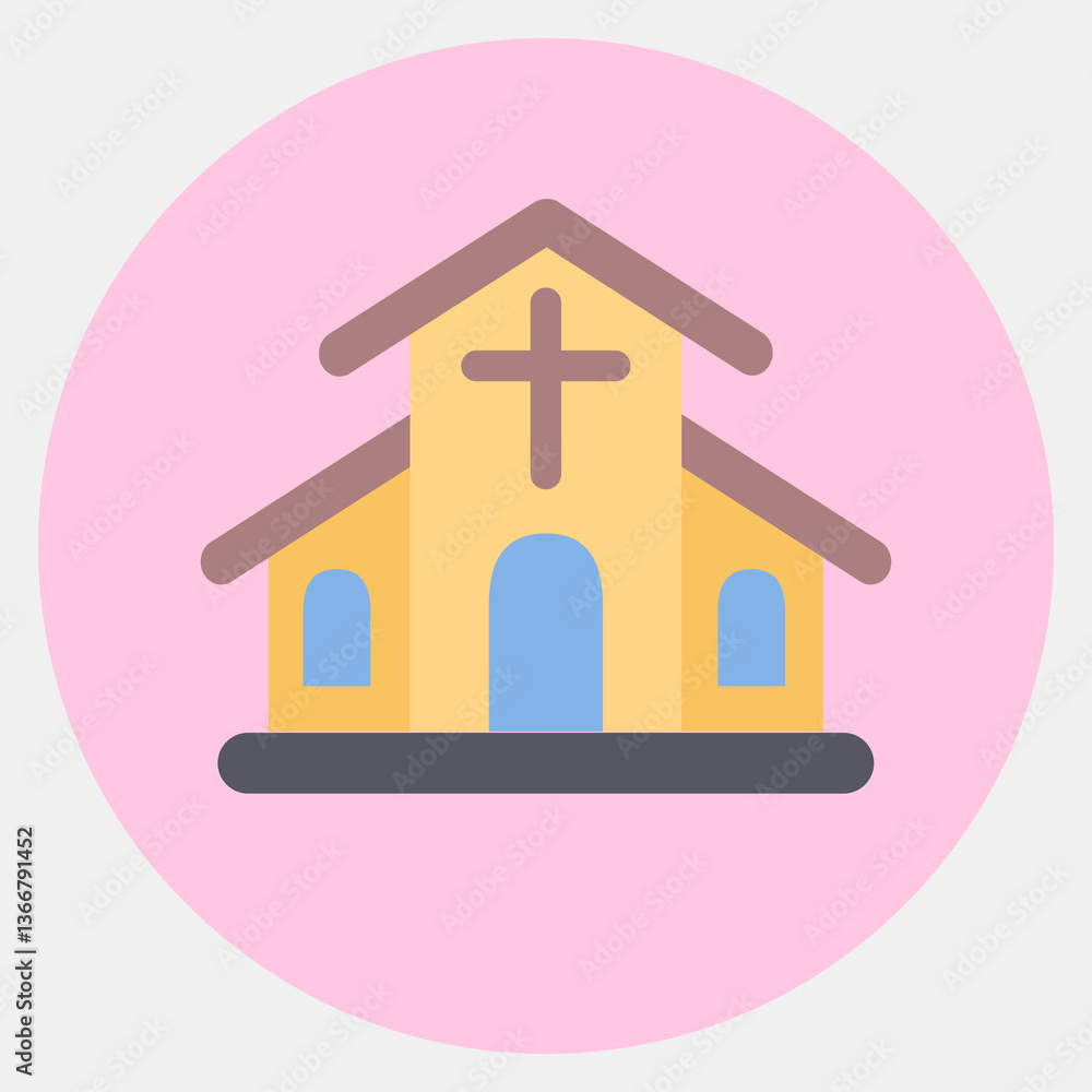 Icon chruch. Building elements. Icons in color mate style. Good for prints, web, posters, logo, site plan, map, infographics, etc. Icon chruch. Building elements. Icons in color mate style. Good for prints, web, posters, logo, site plan, map, infographics, etc.