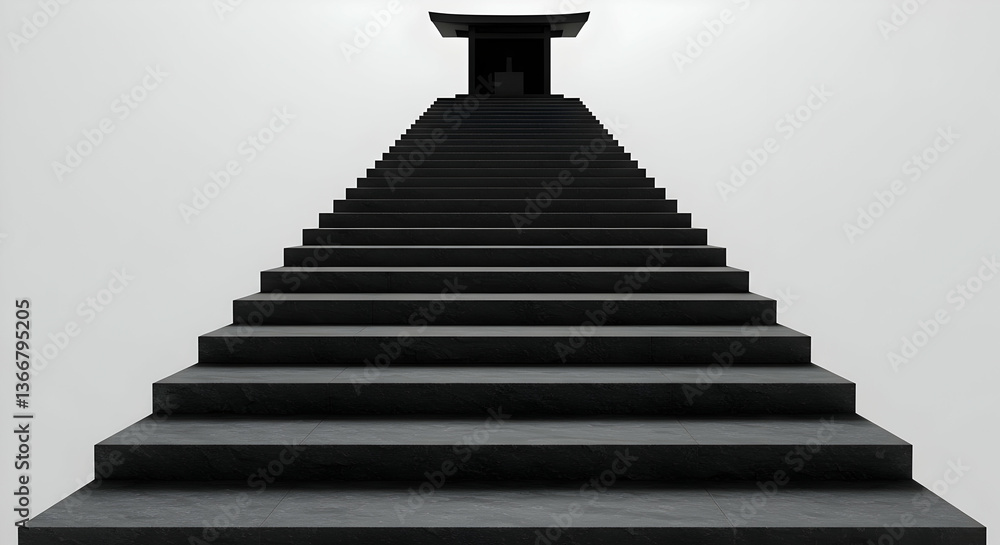 Fototapeta premium Dark Gray Stone Pyramid Stairway Leading To A Structure