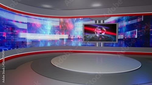 3D Virtual TV Studio News, Backdrop For TV Shows .TV On Wall.3D Virtual News Studio Background Loop