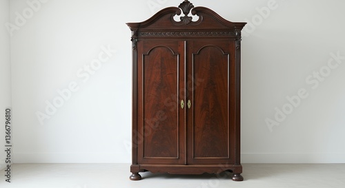 Antique Wooden Wardrobe with Intricate Carvings and Elegant Design