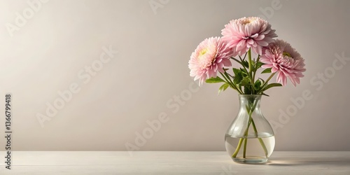 Wallpaper Mural Delicate Pink Flowers in a Clear Glass Vase on a White Table Against a Neutral Background Torontodigital.ca