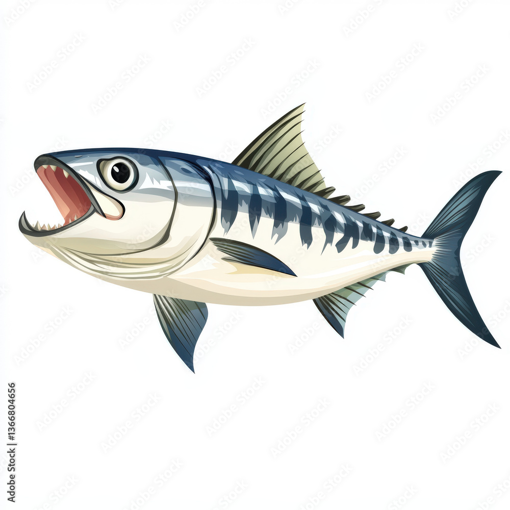 Obraz premium Mackerel Fish with Open Mouth Swimming Aggressively in the Ocean