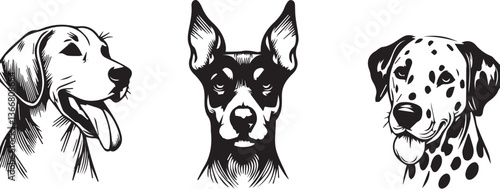 Black and white cartoon vector illustration of a cute dog breed