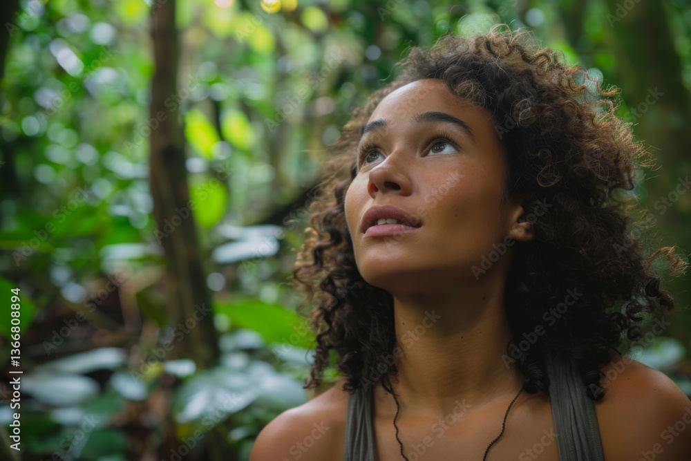 Young adult Hispanic woman in a Rainforest Expeditions in the Amazon Young adult Hispanic woman in a Rainforest Expeditions in the Amazon