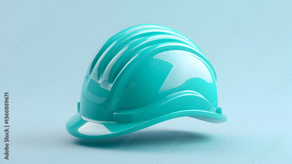 Fototapeta premium Teal Hard Hat on Light Blue Background