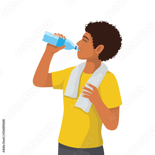 African man drinking water from bottle after exercising workout
