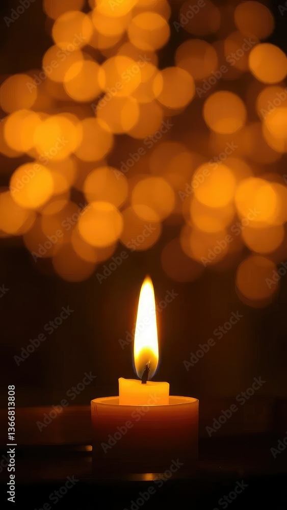 A golden bokeh swirls in the darkness around a lit candle's flame, peaceful ambiance, bokeh effect A golden bokeh swirls in the darkness around a lit candle's flame, peaceful ambiance, bokeh effect