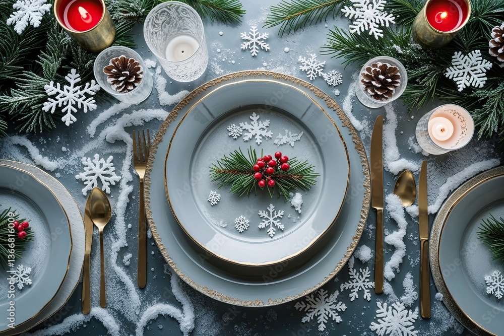 Winter Table Setting Ideas with Cozy Frosty Surfaces and Snowflake Decorations Winter Table Setting Ideas with Cozy Frosty Surfaces and Snowflake Decorations