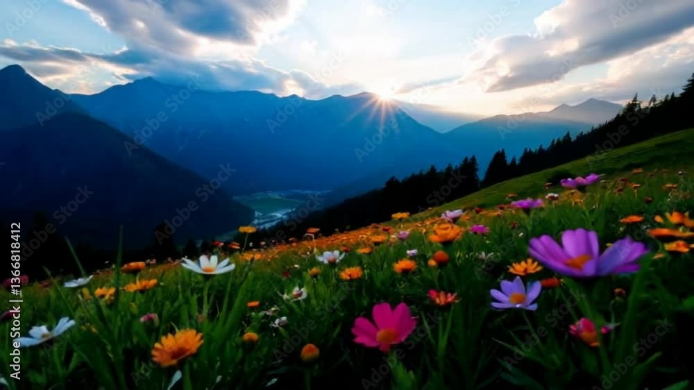 A breathtaking time-lapse capturing a mountain meadow in full bloom, perfect for spring concept A breathtaking time-lapse capturing a mountain meadow in full bloom, perfect for spring concept