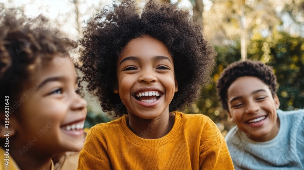 Happy African American Children Laughing Together Outdoors in a Garden Setting Happy African American Children Laughing Together Outdoors in a Garden Setting