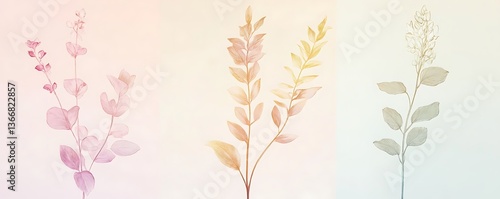 Delicate botanical illustrations arranged with gradient accents for a soft aesthetic