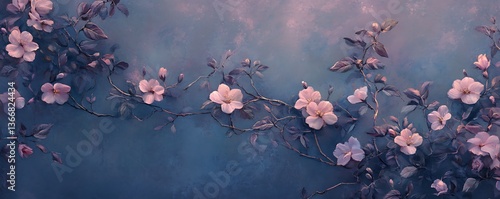 Dreamy blossoms and delicate vines set against a twilight-themed background