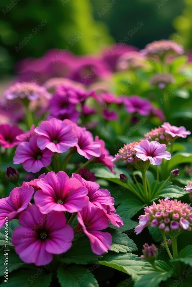 Garden bed with mixed purple and green plants including geranium Rozanne, rozanne, nature, foliage Garden bed with mixed purple and green plants including geranium Rozanne, rozanne, nature, foliage