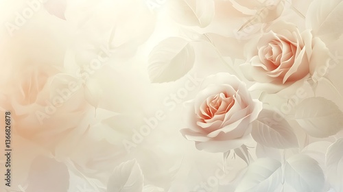 Elegant pattern featuring delicate roses and leaves over a soft pastel background