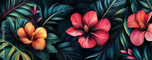 Exotic floral details paired with swirling accents for a tropical theme