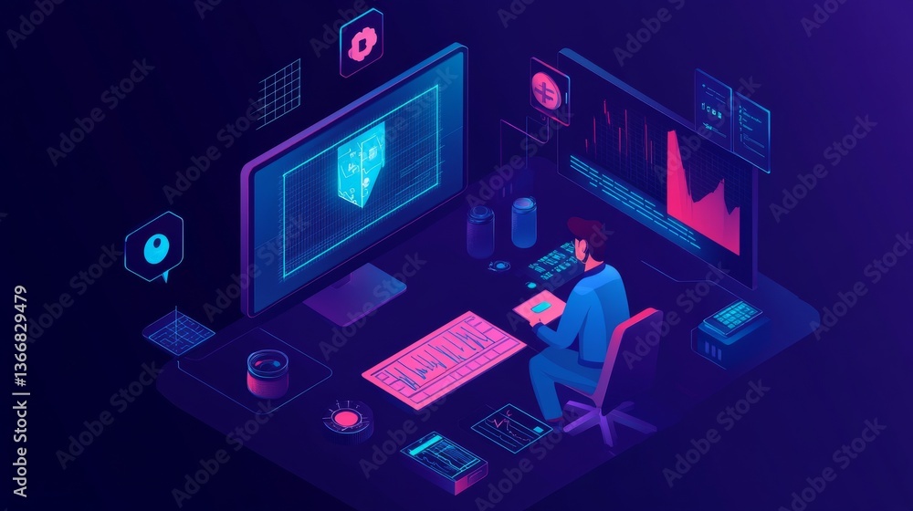 A blockchain developer working on AI powered decentralized solutions for crypto backed decentralized data storage platforms, futuristic storage lab with live data, High-tech style A blockchain developer working on AI powered decentralized solutions for crypto backed decentralized data storage platforms, futuristic storage lab with live data, High-tech style
