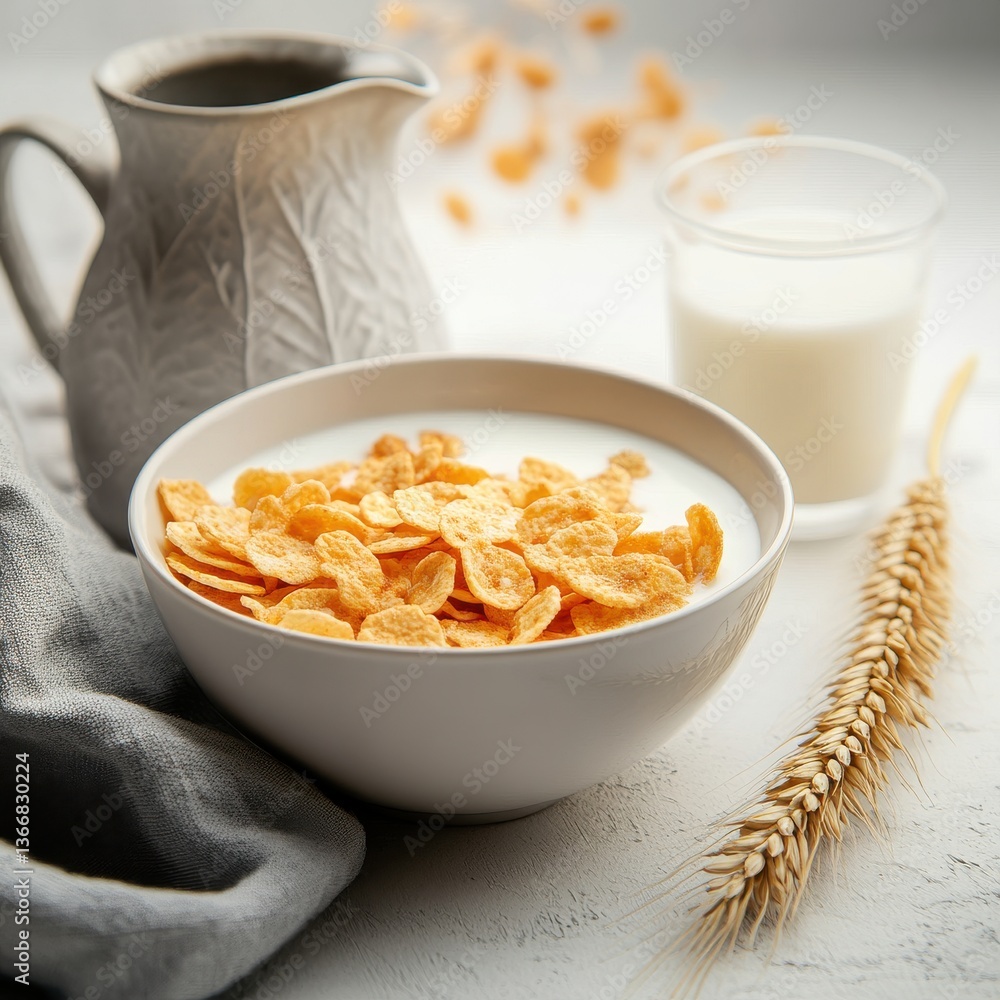 Corn Flakes with Milk: Rustic Breakfast Still Life Corn Flakes with Milk: Rustic Breakfast Still Life