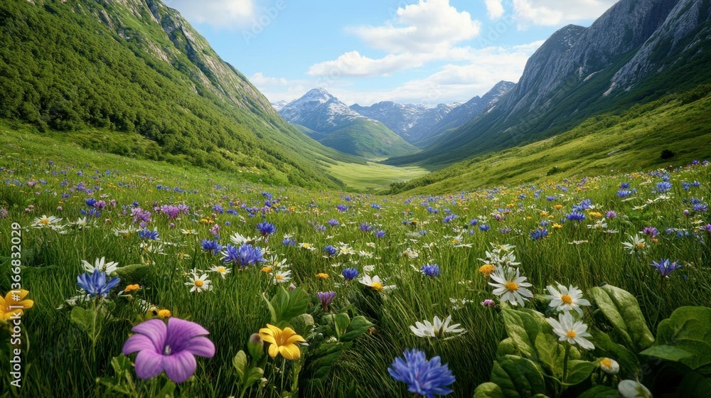 Fototapeta premium Alpine Meadow Wildflowers, Mountain Valley - Nature Photography