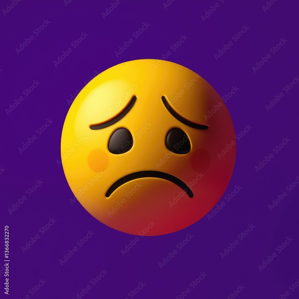 Fototapeta premium Sad emoji images, sad emoji on a purple isolated