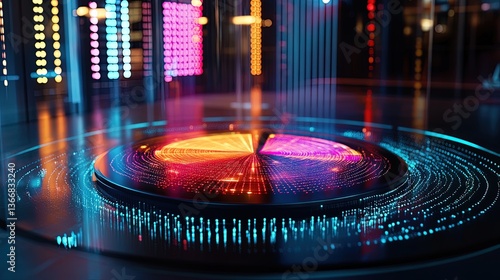 Wallpaper Mural A glowing pie chart projected onto a futuristic glass table, surrounded by data points Torontodigital.ca