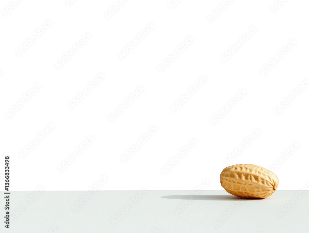 Minimalist Composition Featuring a Single Peanut on a Light Background with Soft Shadows Minimalist Composition Featuring a Single Peanut on a Light Background with Soft Shadows