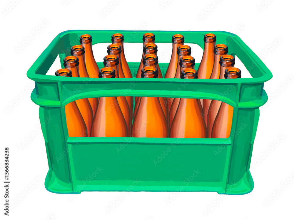 Naklejka premium ビールケース緑（空ビール瓶入り）