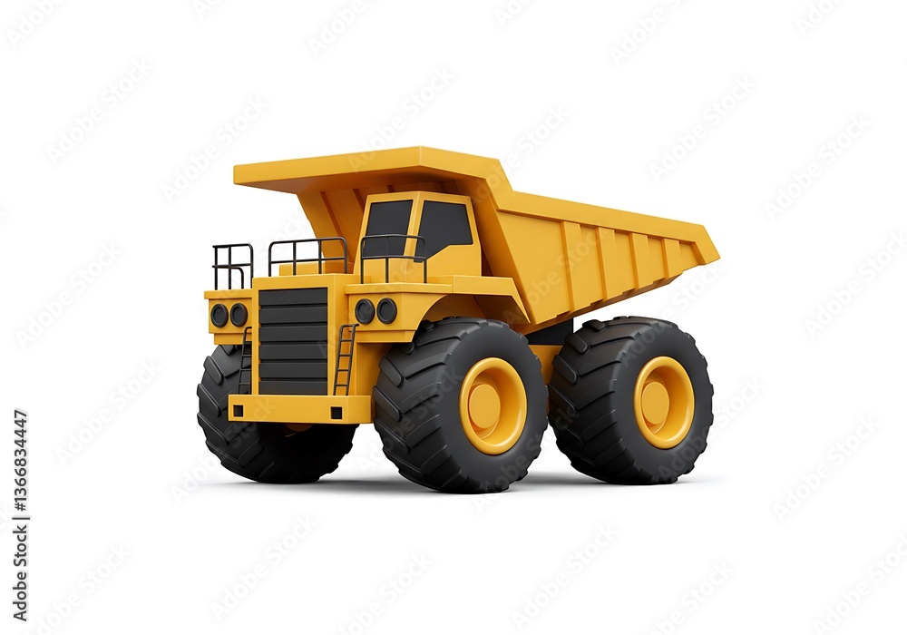 A 3D icon of a mining truck set on a white background A 3D icon of a mining truck set on a white background