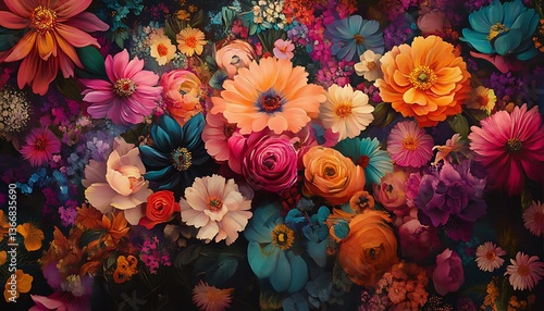 Wallpaper Mural Intricate floral arrangements with vibrant colors blending seamlessly into the canvas Torontodigital.ca