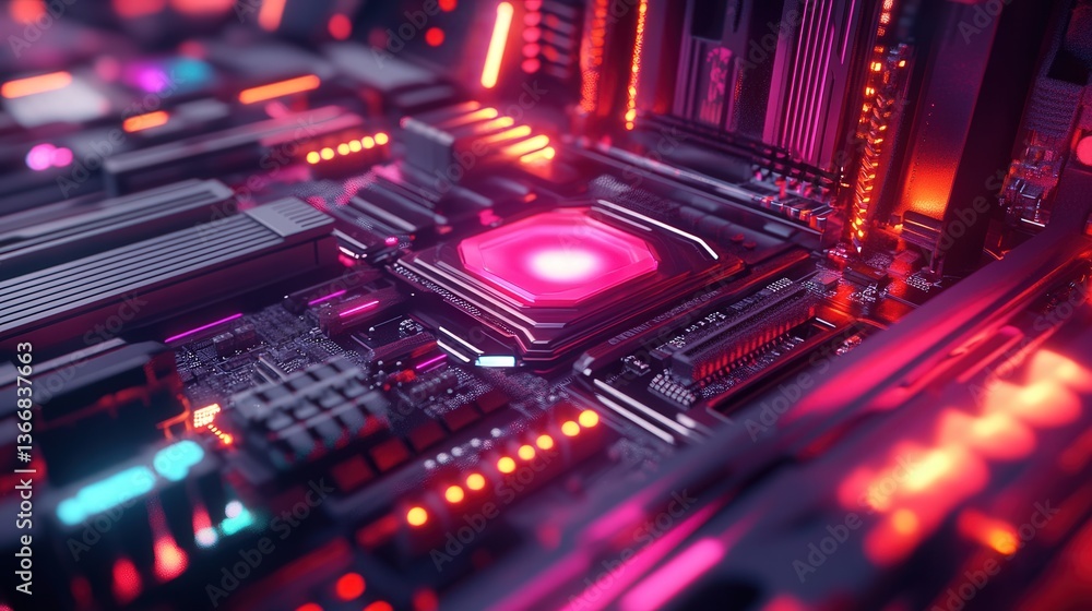 Obraz premium CPU with cooling vents and RGB lighting effects integrated into its design.