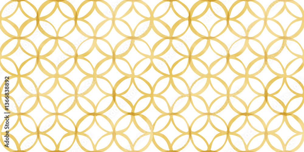 Hand drawn watercolor style gold Shippou , Japanese traditional pattern, Seamless vector watercolor texture background/手描きの水彩タッチの金色の七宝模様、日本の和柄背景 Hand drawn watercolor style gold Shippou , Japanese traditional pattern, Seamless vector watercolor texture background/手描きの水彩タッチの金色の七宝模様、日本の和柄背景