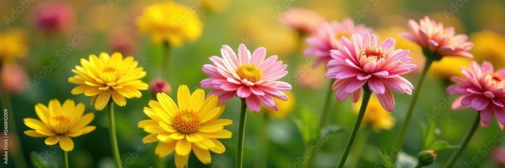 Unique chrysanthemum stems with long yellow and pink flowers, field flowers, gardening, floral photography Unique chrysanthemum stems with long yellow and pink flowers, field flowers, gardening, floral photography