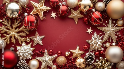Festive Red and Gold Christmas Ornament Frame