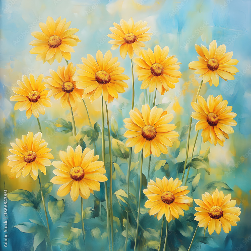 Obraz premium Radiant Yellow Daisies: Nature's Burst of Sunshine and Joy in a Field of Flowers