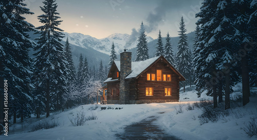 Wallpaper Mural Pixelated Cozy Cabin In Snowy Forest At Night Torontodigital.ca