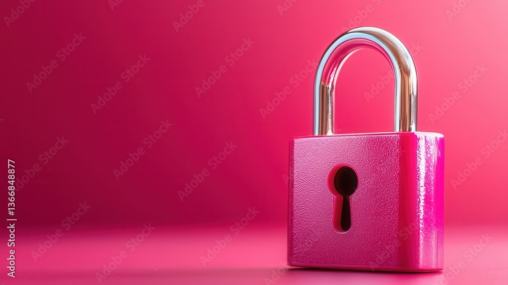 Bright Pink Padlock with Silver Shackle on Vibrant Pink Background for Security Concept Visualization Bright Pink Padlock with Silver Shackle on Vibrant Pink Background for Security Concept Visualization