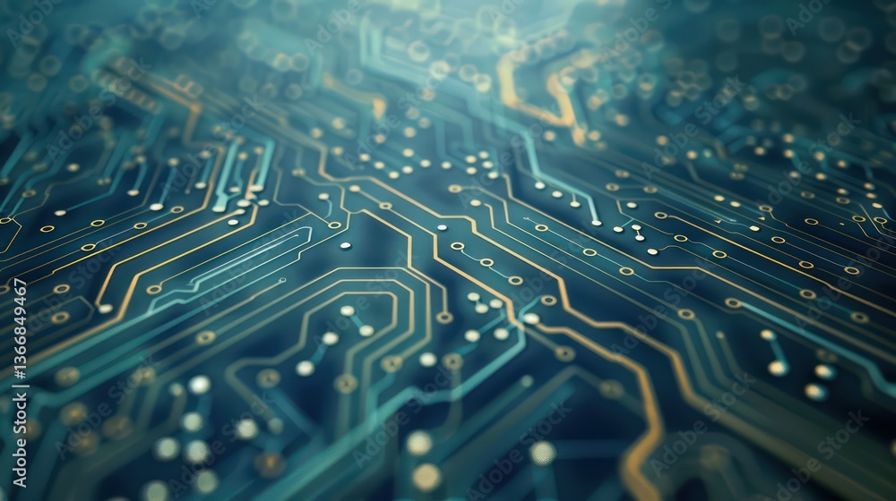 Obraz premium Depict a circuit board pattern with highlighted nodes and ample copy space, ideal for tech event promotions or informational graphics.