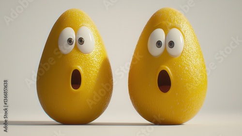 Two surprised cartoon yellow objects with big eyes